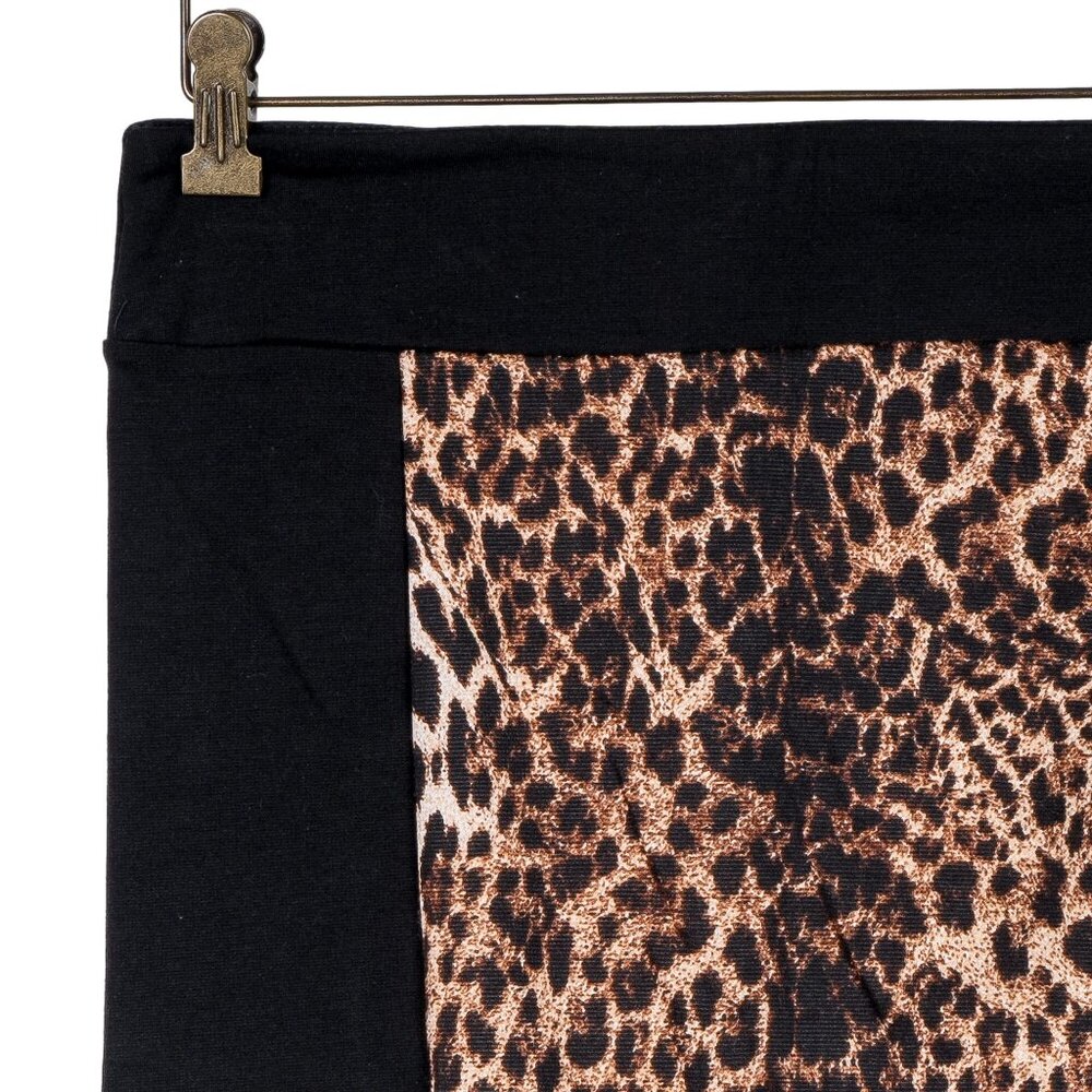 Leopard Print Y2K Pencil Skirt M Womens Black Brown Colorblock Zipper Whimgothsi - Picture 2 of 5